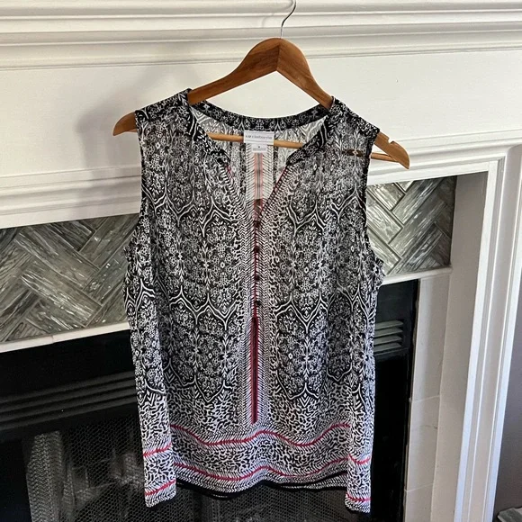 Sheer LIZ CLAIBORNE SLEEVELESS Floral Print BLOUSE Top SHIRT Size Medium M - Picture 1 of 10